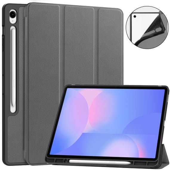 Allytechgroup Case for Samsung Samsung Galaxy Tab S10+ Plus 12.4" SM-X820 X826B, Trifold Stand Slim Fit with S Pen Holder Cover Auto Sleep Wake Protective PU Leather TPU Inner Shell, Gray