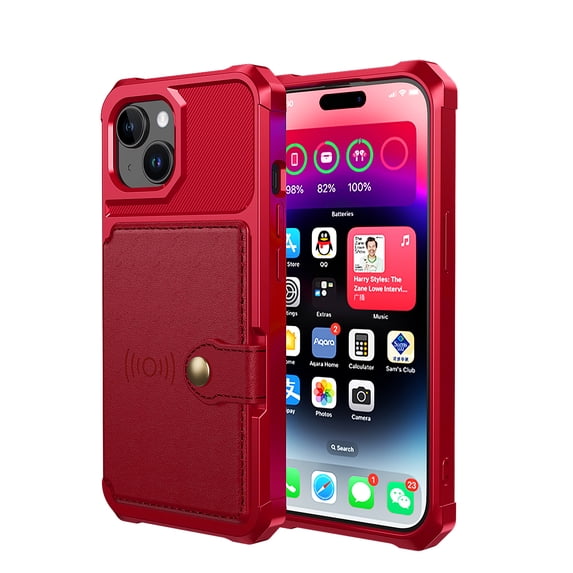 Allytechgroup Case for iPhone 14, Flip Card Pocket Feature Magnetic Car Mount Shockproof Anti-drop Heavy Duty Protective Case for iPhone 14 2024, Red