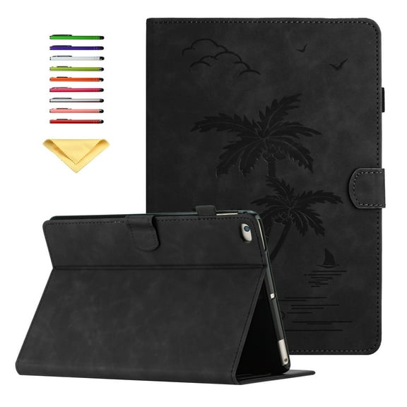 Allytechgroup Case for iPad 6th/5th Generation 9.7 inch 2018/2017 & iPad Air 2/Air 1,with Stand/Pencil Holder/Pockets/Magnetic Smart PU Leather Embossed Flower Wallet [Auto Wake/Sleep] Cover, Black