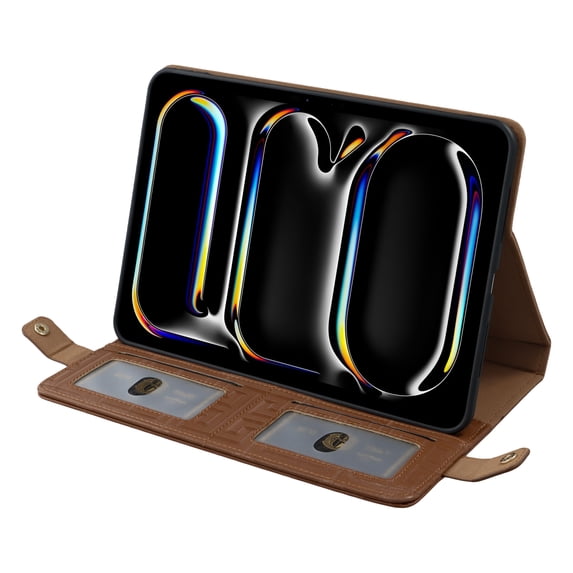 Allytechgroup Case for iPad 9th/8th/7th Generation Case 10.2" with Pencil Holder,Premium PU Leather Business Folio Stand Smart Cover with Shoulder/Hand Strap Card Slots Wallet Case, Brown