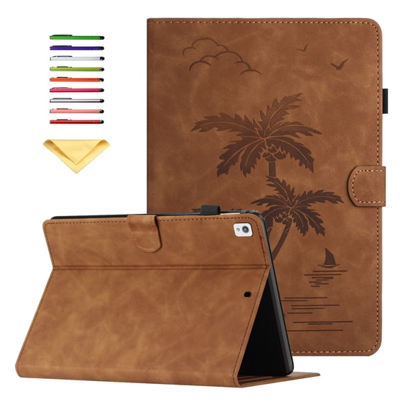 Allytechgroup Case for iPad 9th/8th/7th Generation with Stand/Pencil Holder/Pockets/Magnetic Smart PU Leather Embossed Flower Wallet [Auto Wake/Sleep] Cover for iPad 10.2 inch 2021/2020/2019, Brown