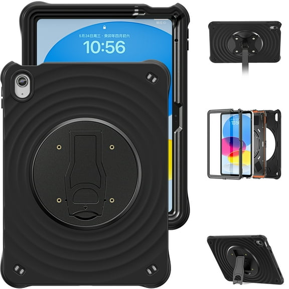 Allytechgroup Case for iPad (A16) 11th Generation 11 Inch 2025, iPad 10th Generation 10.9 inch 2022, Slim Tablet Case with Shoulder Strap kickstand Shockproof Protective Bumper, Black