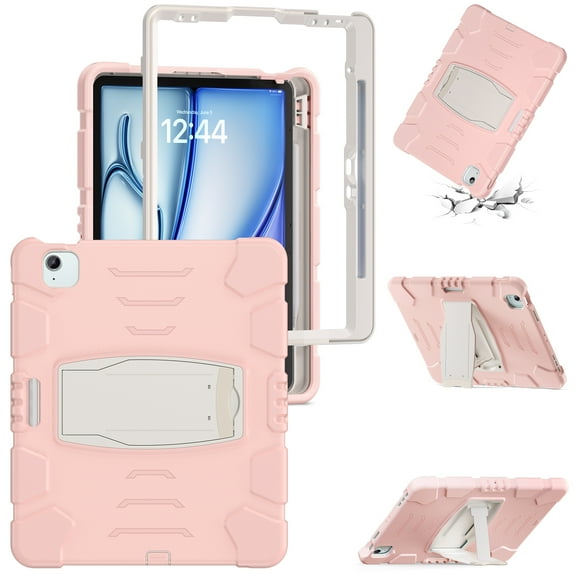 Allytechgroup Case for iPad Air 13 Inch M2 (2024), iPad Air 13 Case Case with Pencil Holder & Kickstand Shockproof Protective Back Cover for iPad Air 13 Inch Case, Cherryblossomspink