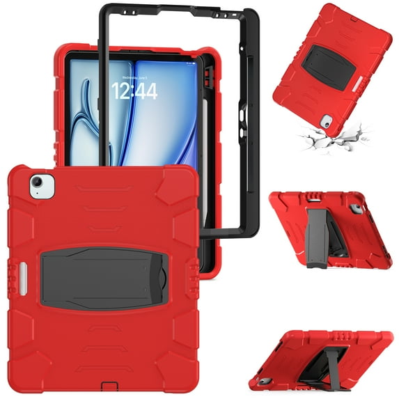 Allytechgroup Case for iPad Air 13 Inch M2 (2024), iPad Air 13 Case Case with Pencil Holder & Kickstand Shockproof Protective Back Cover for iPad Air 13 Inch Case, Red
