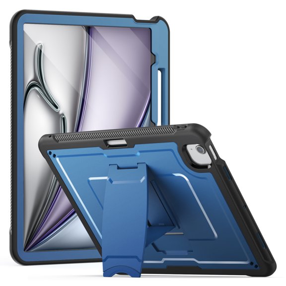 Allytechgroup Case for iPad Air 13 Inch M3 2025/M2 2024 with Pencil Holder/Support Pencil 2nd Magnetic Attachment Wireless Charging Kickstand Hard PC & Soft TPU Shockproof Stand Rugged Cover,Navyblue