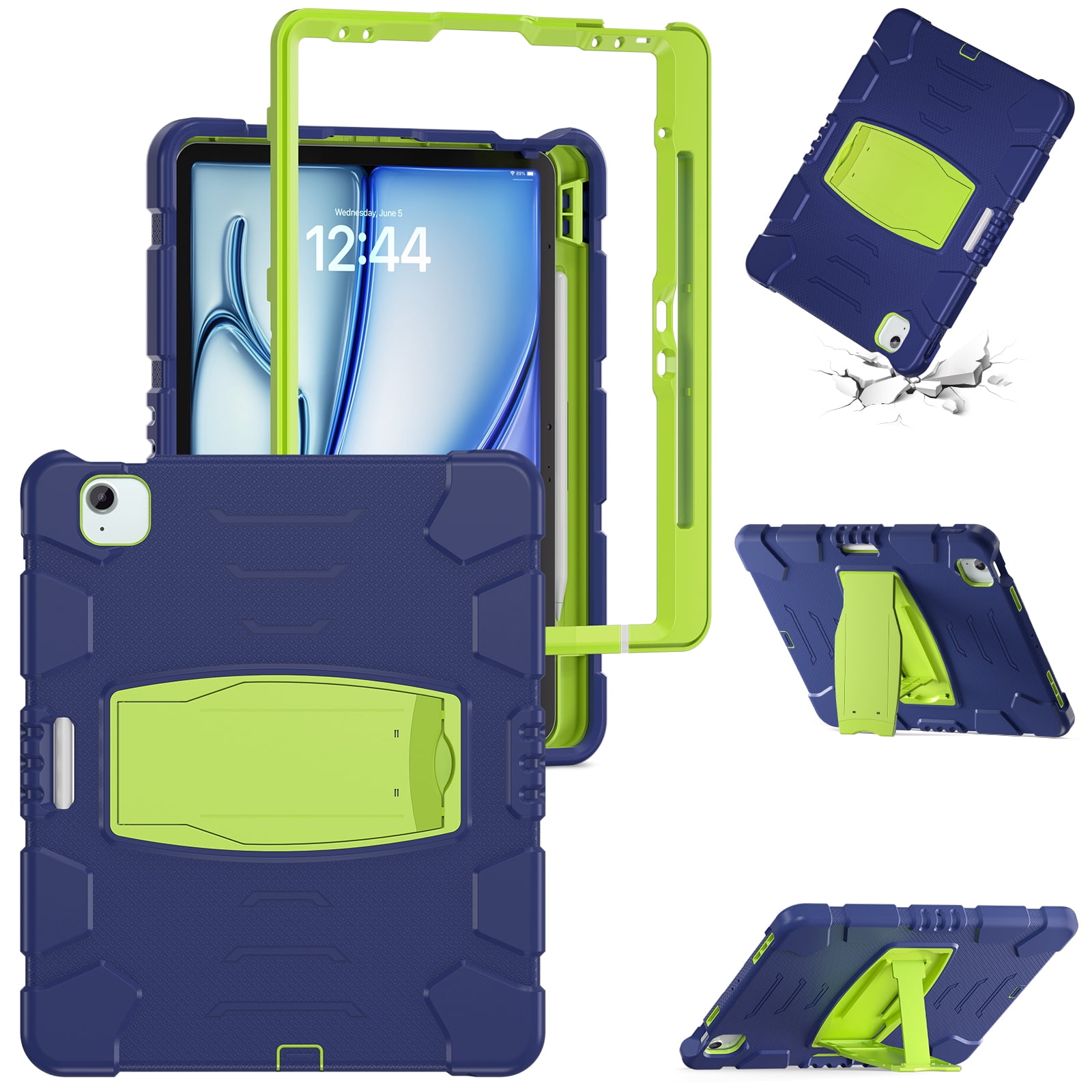 Allytechgroup Case for iPad Air 13-inch M4/M3/M2 (2026/2025/2024),  Hard PC Case with Pencil Holder & Kickstand Shockproof Protective Back Cover for iPad Air 13 Inch, Blue+Green