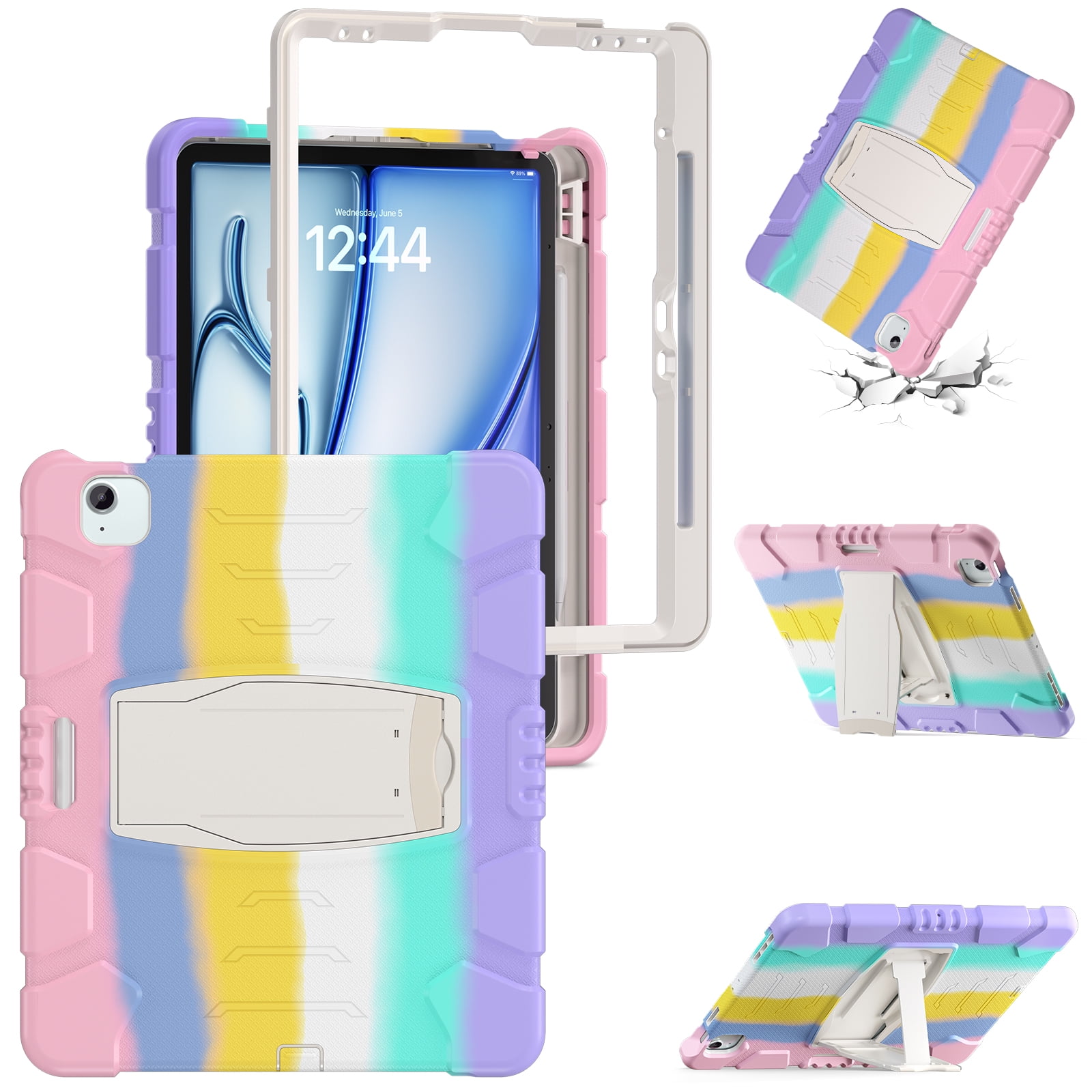 Allytechgroup Case for iPad Air 13-inch M4/M3/M2 (2026/2025/2024),  Hard PC Case with Pencil Holder & Kickstand Shockproof Protective Back Cover for iPad Air 13 Inch, Colourfulpink
