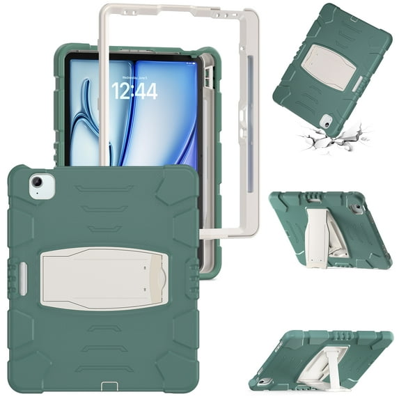 Allytechgroup Case for iPad Air 13-inch M4/M3/M2 (2026/2025/2024), Hard PC Case with Pencil Holder & Kickstand Shockproof Protective Back Cover for iPad Air 13 Inch, Emeraldgreen
