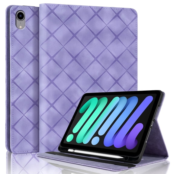 Allytechgroup Case for iPad Mini 7 A17 Pro 2024/iPad Mini 6 2021 8.3 Inch, Built-in Soft TPU & Pen Slot Elastic Band Flip Shockproof Back Cover Case Auto Wake/Sleep for Women Men, Purple