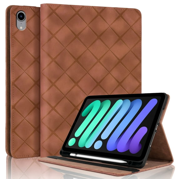Allytechgroup Case for iPad Mini 7 A17 Pro 2024/iPad Mini 6 2021 8.3 Inch, Built-in Soft TPU & Pen Slot Elastic Band Flip Shockproof Back Cover Case Auto Wake/Sleep for Women Men, Brown