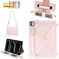 thumbnail image 1 of Allytechgroup Case for iPad Pro 11 2024, Folio Stand PU Leather Crossbody Cover with Pencil Holder+Card Slots Wallet Case with Shoulder Strap+Hand Strap for iPad Pro 11 inch M4 2024, Pink, 1 of 10