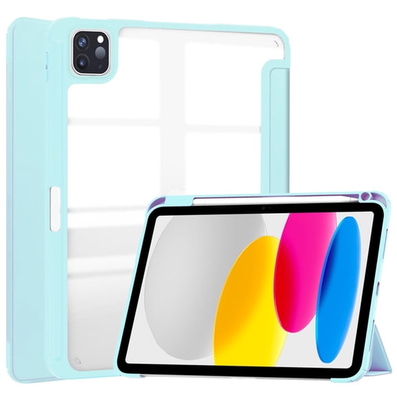 Allytechgroup Case for iPad Pro 12.9 inch Tablet (6th/5th/4th/3rd Generation, 2022/2021/2020/2018) Smart Case with Pencil Holder [Auto Sleep/Wake] Transparent Clear Shockproof Back Cover, Skyblue
