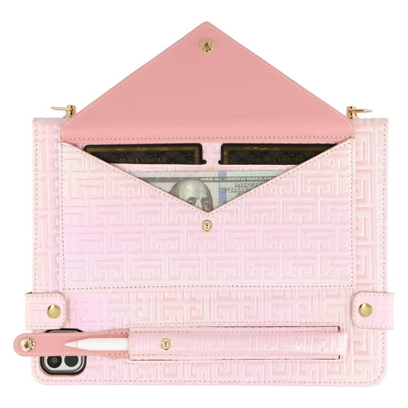 Allytechgroup Case for iPad Pro 13 2024, Folio Stand PU Leather Crossbody Cover with Pencil Holder+Card Slots Wallet Case with Shoulder Strap+Hand Strap for iPad Pro 13 inch M4 2024, Pink
