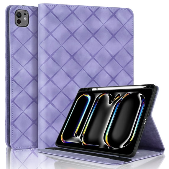Allytechgroup Case for iPad Pro 13-Inch M4 (2024), Built-in Soft TPU & Pen Slot Elastic Band Flip Stand Bumper Shockproof Back Cover Case Auto Wake/Sleep for Women Men, Purple