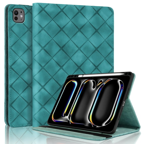 Allytechgroup Case for iPad Pro 13-Inch M4 (2024), Built-in Soft TPU & Pen Slot Elastic Band Flip Stand Bumper Shockproof Back Cover Case Auto Wake/Sleep for Women Men, Green