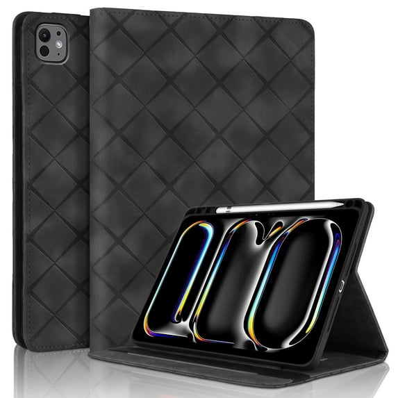 Allytechgroup Case for iPad Pro 13-Inch M4 (2024), Built-in Soft TPU & Pen Slot Elastic Band Flip Stand Bumper Shockproof Back Cover Case Auto Wake/Sleep for Women Men, Black