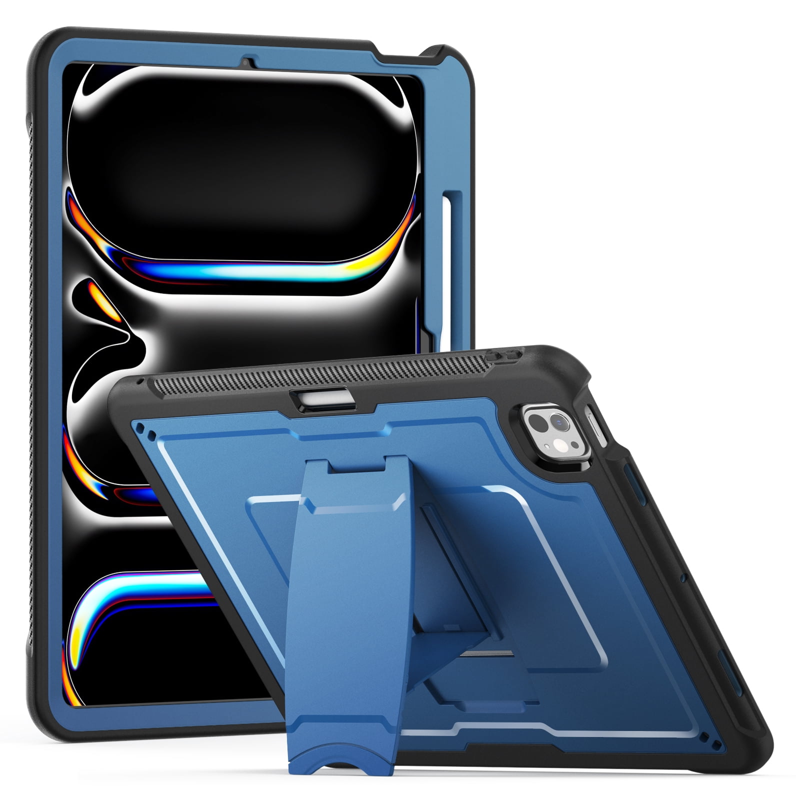Allytechgroup Case for iPad Pro 13 inch (M4) 2024 with Pencil Holder/ Support Pencil 2nd & Magnetic Attachment Wireless Charging Kickstand Hard PC + Soft TPU Shockproof Stand Rugged Cover, Navyblue