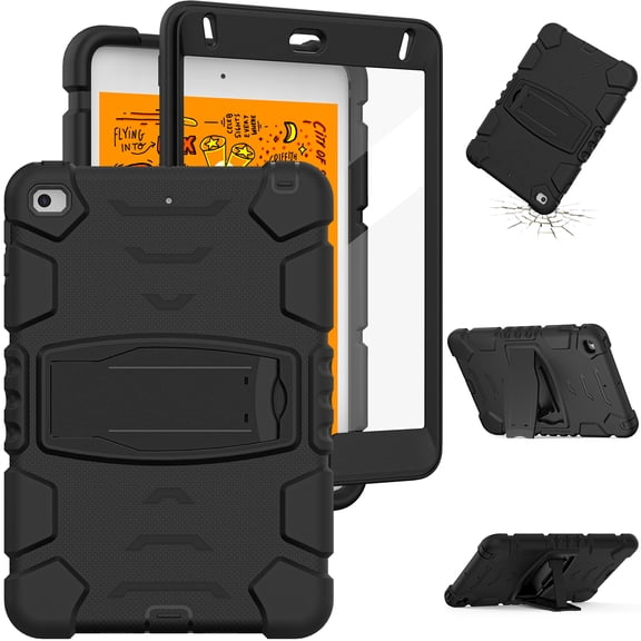 Allytechgroup Case for iPad mini 4th/5th Gen 2015/2019(No Screen Protection), Hard PC Lightweight Case with Kickstand Shockproof Protective Back Cover Bumper for Women Men, Black