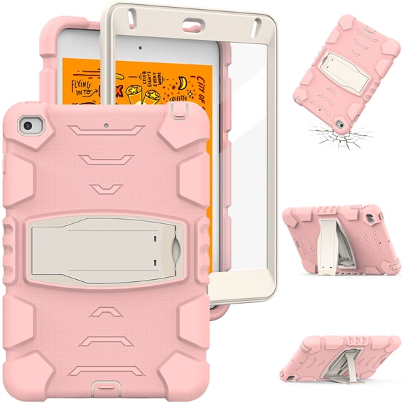 Allytechgroup Case for iPad mini 4th/5th Gen 2015/2019(No Screen Protection), Hard PC Lightweight Case with Kickstand Shockproof Protective Back Cover Bumper for Women Men, Cherryblossomspink