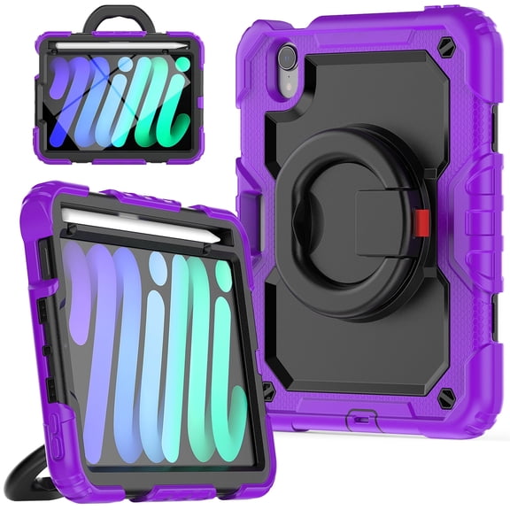 Allytechgroup iPad mini 7 A17 Pro 2024/iPad Mini 6 2021 Military Grade Drop Protection Shockproof 8.3" Hard Shell Tablet Case with Protective Case Cover, Purple