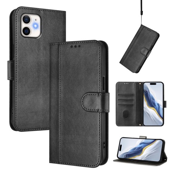 Allytechgroup Case for iPhone 11 with Credit Card Slot, RFID Blocking PU Leather Flip Wallet Stand Phone Case with Lanyard Shockproof and Anti-Scratch Cover for iPhone 11, Black