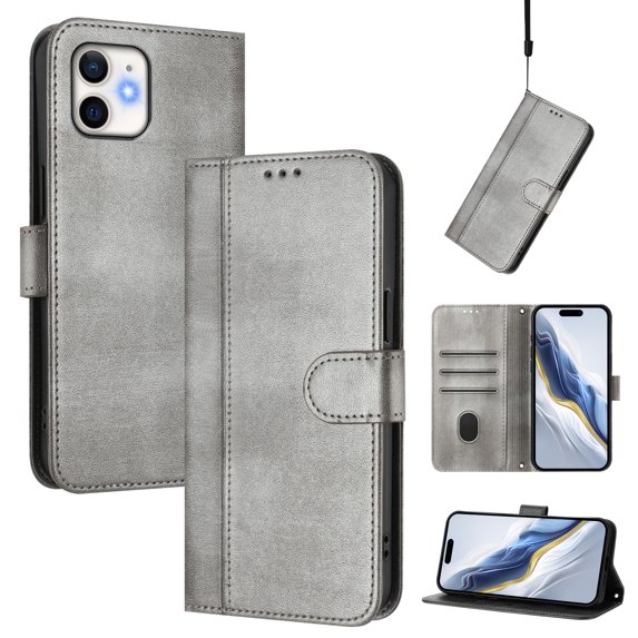 Allytechgroup Case for iPhone 11 with Credit Card Slot, RFID Blocking PU Leather Flip Wallet Stand Phone Case with Lanyard Shockproof and Anti-Scratch Cover for iPhone 11, Gray