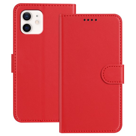 Allytechgroup Case for iPhone 11 with Credit Card Slot, Slim Luxury PU Rugged Non-Slip Grip Shockproof Bumper Full Body Protective Cover Men Women Phone Case for iPhone 11, Red