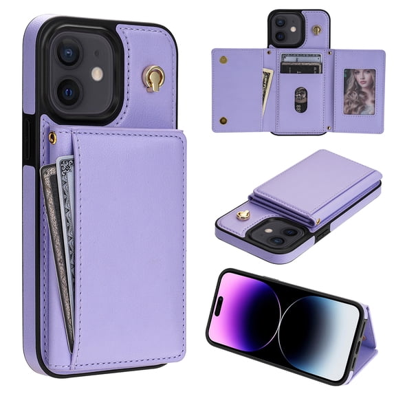 Allytechgroup Case for iPhone 11 for Girls Women, With Card Holder Detachable Shoulder Strap Premium PU Leather Design Stand Shockproof Protective Phone Case for iPhone 11, Purple