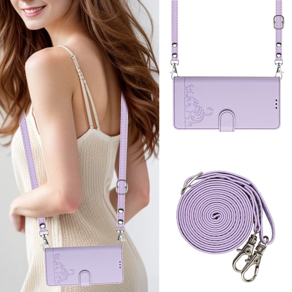 Allytechgroup Case for iPhone 11, RFID Blocking PU Leather Wallet Flip Case with Cards Holder Crossbody Shoulder Strap Shockproof Multi-functional Phone Case for iPhone 11, Purple