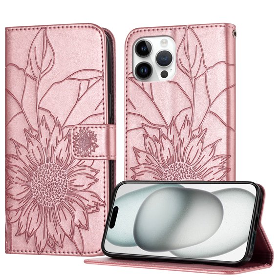 Allytechgroup Case for iPhone 12 Pro Max with Credit Card Slot, PU Leather RFID Blocking Flip Wallet Phone Case Stand Shockproof Protective Back Cover for iPhone 12 Pro Max, Rosegold