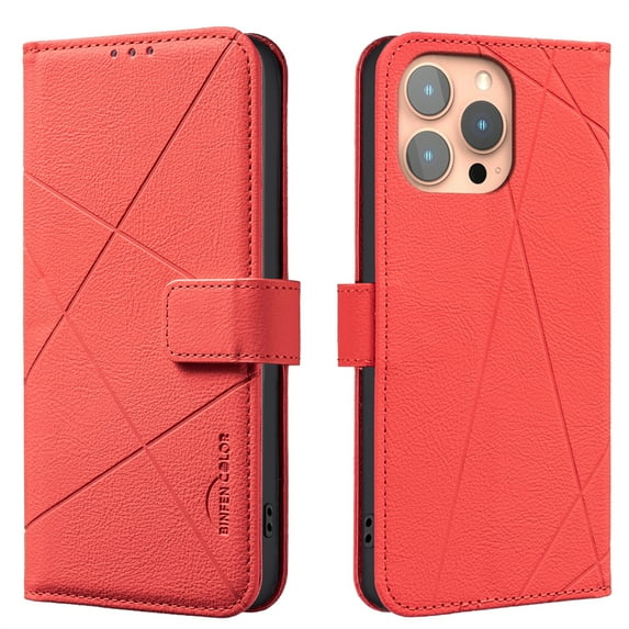 Allytechgroup Case for iPhone 12 Pro Max with Credit Card Slot, RFID Blocking PU Leather Slim Stand Wallet Flip Case Shockproof Full Body Cover Bumper for iPhone 12 Pro Max, Red