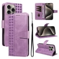 thumbnail image 1 of Allytechgroup Case for iPhone 12 Pro Max, Flip Stand Embossed PU Leather Wallet Cover with Cash Pockets/ Credit Card Slots/ Wrist Strap Lanyard/Magnetic Clasp Kickstand Soft TPU Back Shell, Purple, 1 of 15