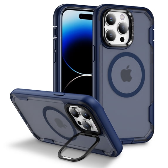 Allytechgroup Case for iPhone 12 Pro / iPhone 12 6.1" with Kickstand, Compatible with MagSafe Shockproof Matte Back with Lens Protector Wireless Charging Slim Fit TPU+PC Phone Cover, Darkblue