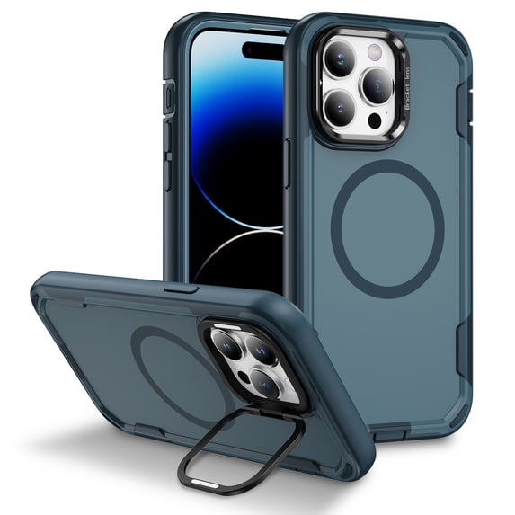Allytechgroup Case for iPhone 12 Pro / iPhone 12 6.1" with Kickstand, Compatible with MagSafe Shockproof Matte Back with Lens Protector Wireless Charging Slim Fit TPU+PC Phone Cover, Blue