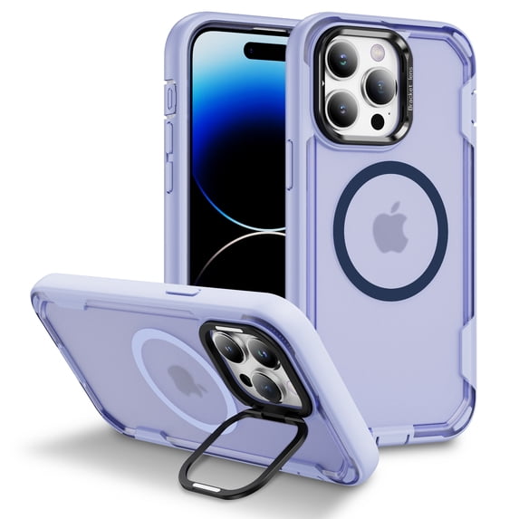 Allytechgroup Case for iPhone 12 Pro / iPhone 12 6.1" with Kickstand, Compatible with MagSafe Shockproof Matte Back with Lens Protector Wireless Charging Slim Fit TPU+PC Phone Cover, Lightpurple