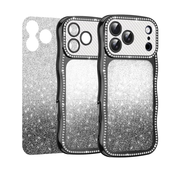 Allytechgroup Case for iPhone 13 Cute Luxury Plating Bling Glitter Paper Cover Sparkly Crystal Diamond Rhinestones Shockproof Bumper Clear Back Case, Black