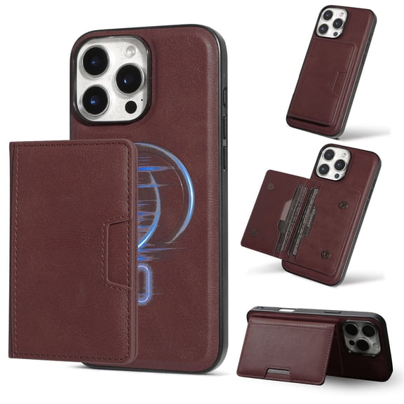 Allytechgroup Case for iPhone 13 Pro with Detachable Cards Holder, RFID Blocking 2 In 1 Wallet Case with Stand Support Wireless Charging Shockproof Magnetic Back Cover for Women Men, Winered