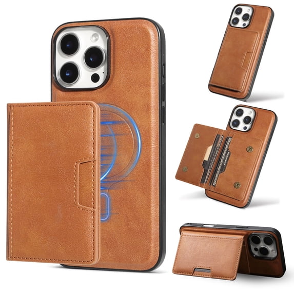 Allytechgroup Case for iPhone 13 Pro Max with Detachable Cards Holder, RFID Blocking 2 In 1 Wallet Case with Stand Support Wireless Charging Shockproof Magnetic Back Cover for Women Men, Brown