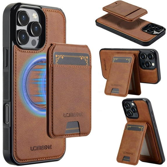 Allytechgroup Case for iPhone 13 Pro Max, PU Leather 2 In 1 Wallet Stand Case with Detachable Card Holder Support Wireless Charging Shockproof Magnetic Back Cover for iPhone 13 Pro Max, Brown