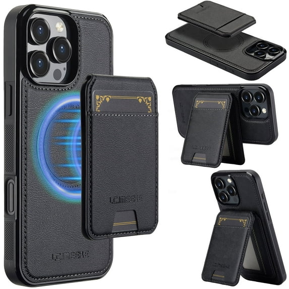 Allytechgroup Case for iPhone 13 Pro Max, PU Leather 2 In 1 Wallet Stand Case with Detachable Card Holder Support Wireless Charging Shockproof Magnetic Back Cover for iPhone 13 Pro Max, Black