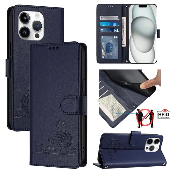 Allytechgroup Case for iPhone 13 Pro, RFID Blocking PU Leather Wallet Flip Case with Cards Holder Crossbody Shoulder Strap Shockproof Multi-functional Phone Case for iPhone 13 Pro, Blue