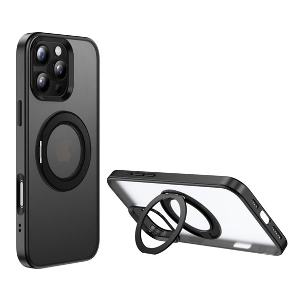 Allytechgroup Case for iPhone 14 with Kickstand, Support Wireless Charging Built-in 360° Rotatable Ring Holder Stand Rugged Heavy Duty Durable Cover Case for Women Men, Black