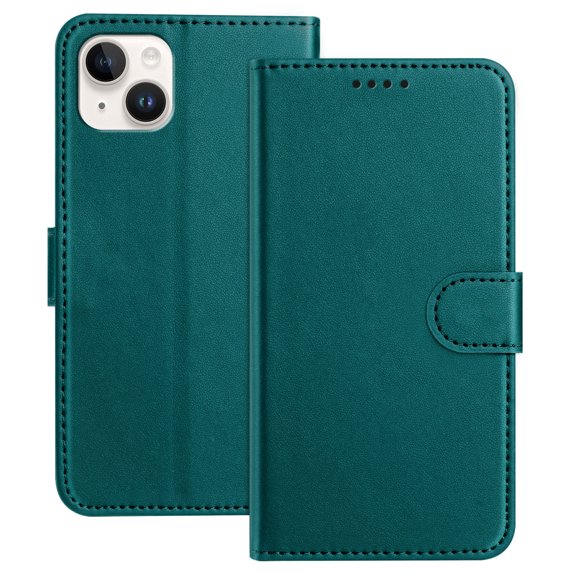 Allytechgroup Case for iPhone 14 Plus with Credit Card Slot, Slim Luxury PU Rugged Non-Slip Grip Shockproof Bumper Full Body Protective Cover Men Women Phone Case for iPhone 14 Plus, Green