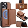 thumbnail image 1 of Allytechgroup Case for iPhone 14 Pro, [Compatible with Magsafe] RFID Blocking 2 in 1 Detachable Magnetic Wallet Case with Kickstand/Card Slots/Cash Pockets/Faux Leather & Soft TPU Bumper Cover, Brown, 1 of 11