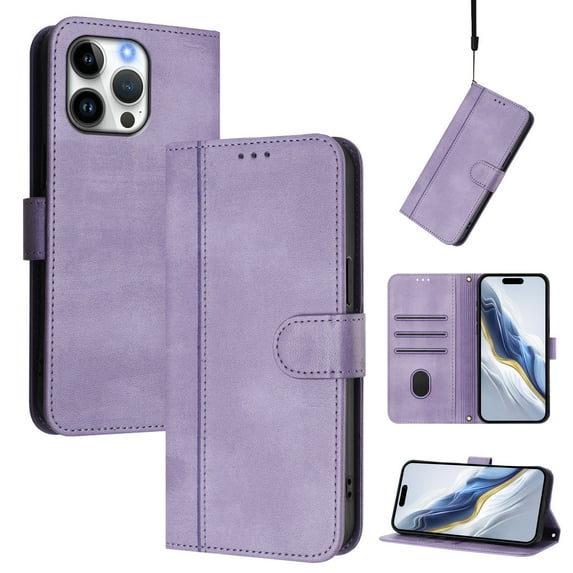 Allytechgroup Case for iPhone 14 Pro Max with Credit Card Slot, RFID Blocking PU Leather Flip Wallet Stand Phone Case with Lanyard Shockproof and Anti-Scratch Cover for iPhone 14 Pro Max, Purple