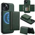 thumbnail image 1 of Allytechgroup Case for iPhone 15 [Compatible with Magsafe] RFID Blocking 2 in 1 Detachable [Support Magnetic Car Mount] with Kickstand/Card Slots/Pockets/Folio Stand Faux Leather Wallet Cover, Green, 1 of 11