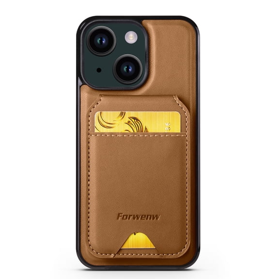 Allytechgroup Case for iPhone 15 with Detachable Cards Holder, RFID Blocking 2 In 1 Wallet Case with Kickstand Shockproof Back Cover Shell for iPhone 15, Brown