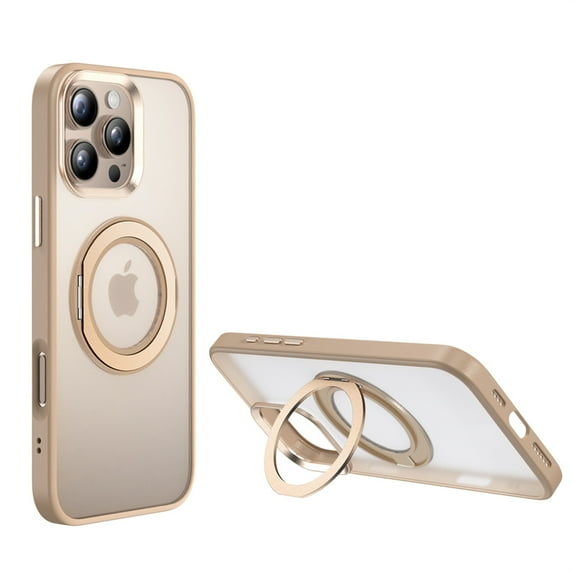 Allytechgroup Case for iPhone 15 with Kickstand, Support Wireless Charging Built-in 360° Rotatable Ring Holder Stand Rugged Heavy Duty Durable Cover Case for Women Men, Desertgold
