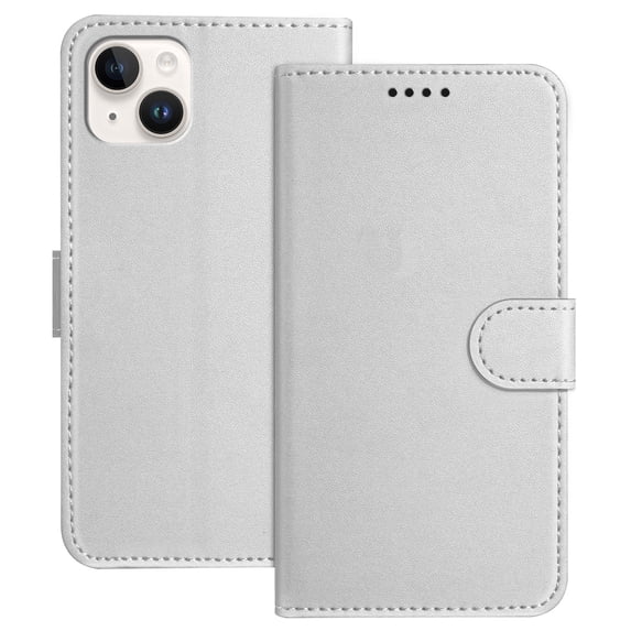 Allytechgroup Case for iPhone 15 Plus with Credit Card Slot, Slim Luxury PU Rugged Non-Slip Grip Shockproof Bumper Full Body Protective Cover Men Women Phone Case for iPhone 15 Plus, Silver