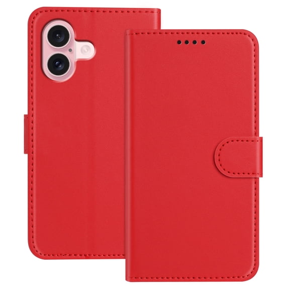 Allytechgroup Case for iPhone 16 with Credit Card Slot, Slim Luxury PU Rugged Non-Slip Grip Shockproof Bumper Full Body Protective Cover Men Women Phone Case for iPhone 16, Red